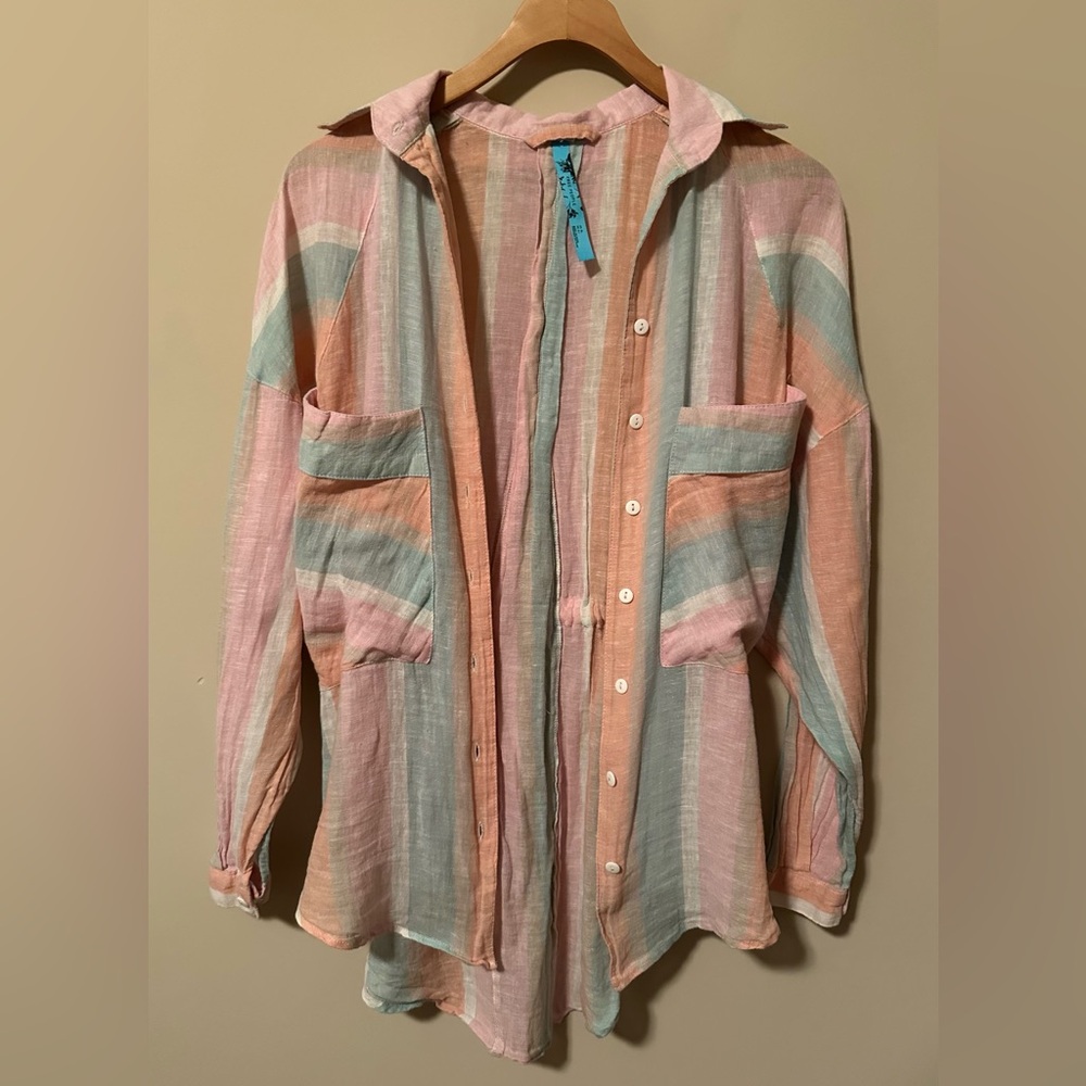 Free People Pastel Striped Button-Up Shirt - Picture 2 of 5